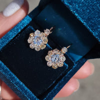 18k rose gold Edwardian estate old mine cut diamond lever back earrings