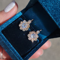18k rose gold Edwardian estate old mine cut diamond lever back earrings