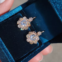 18k rose gold Edwardian estate old mine cut diamond lever back earrings