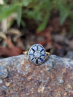 platinum & 18k gold two tone Deco estate sapphire & diamond Ring