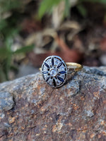 platinum & 18k gold two tone Deco estate sapphire & diamond Ring