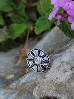 platinum & 18k gold two tone Deco estate sapphire & diamond Ring