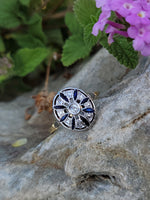 platinum & 18k gold two tone Deco estate sapphire & diamond Ring
