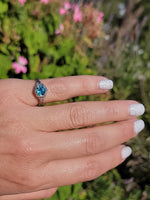 18k white gold Art Deco c.1920's natural blue zircon estate filigree ring