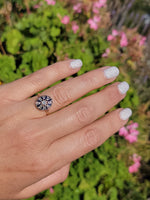 platinum & 18k gold two tone Deco estate sapphire & diamond Ring