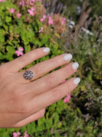 platinum & 18k gold two tone Deco estate sapphire & diamond Ring