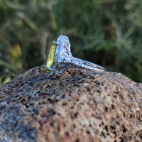 14k white gold c.1920's c.1930's Deco filigree marquise peridot ring
