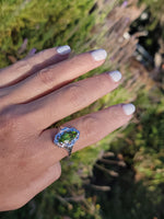 14k white gold c.1920's c.1930's Deco filigree marquise peridot ring