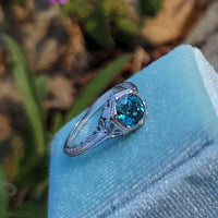 18k white gold Art Deco c.1920's natural blue zircon estate filigree ring