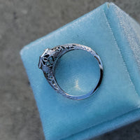 18k white gold Art Deco c.1920's natural blue zircon estate filigree ring