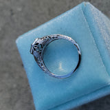 18k white gold Art Deco c.1920's natural blue zircon estate filigree ring