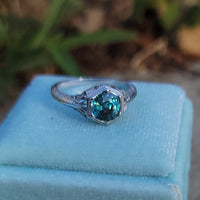 18k white gold Art Deco c.1920's natural blue zircon estate filigree ring