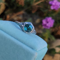 18k white gold Art Deco c.1920's natural blue zircon estate filigree ring