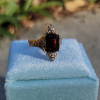 14k gold Victorian pearl & garnet ring