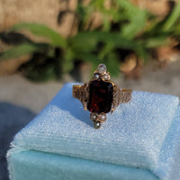 14k gold Victorian pearl & garnet ring