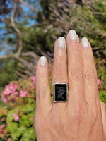 18k white gold filigree Deco Black Onyx Intaglio ring