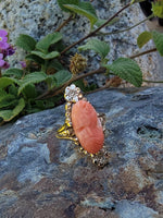 14k gold Victorian carved coral cameo antique estate ring