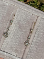 18k gold two tone Deco diamond dangle earrings