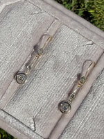 18k gold two tone Deco diamond dangle earrings