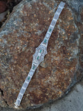 platinum & 14k white gold c.1920's Art Deco filigree diamond & emerald arrow bracelet