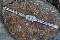 platinum & 14k white gold c.1920's Art Deco filigree diamond & emerald arrow bracelet