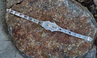 platinum & 14k white gold c.1920's Art Deco filigree diamond & emerald arrow bracelet