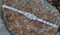 platinum & 14k white gold c.1920's Art Deco filigree diamond & emerald arrow bracelet