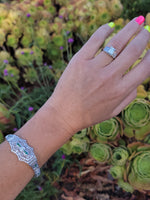 platinum & 14k white gold c.1920's Art Deco filigree diamond & emerald arrow bracelet