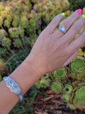 platinum & 14k white gold c.1920's Art Deco filigree diamond & emerald arrow bracelet