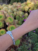 platinum & 14k white gold c.1920's Art Deco filigree diamond & emerald arrow bracelet