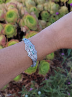 platinum & 14k white gold c.1920's Art Deco filigree diamond & emerald arrow bracelet