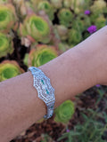platinum & 14k white gold c.1920's Art Deco filigree diamond & emerald arrow bracelet