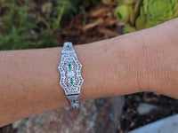 platinum & 14k white gold c.1920's Art Deco filigree diamond & emerald arrow bracelet