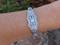platinum & 14k white gold c.1920's Art Deco filigree diamond & emerald arrow bracelet