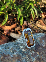14k white gold CITRINE filigree Deco c.20's estate ring