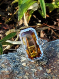 14k white gold CITRINE filigree Deco c.20's estate ring
