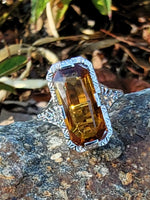 14k white gold CITRINE filigree Deco c.20's estate ring