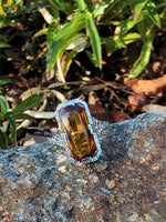 14k white gold CITRINE filigree Deco c.20's estate ring