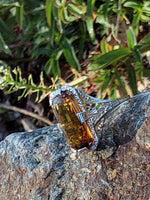14k white gold CITRINE filigree Deco c.20's estate ring