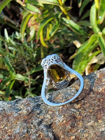 14k white gold CITRINE filigree Deco c.20's estate ring