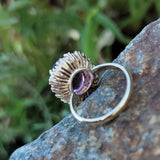 14k yellow gold oval AMETHYST & diamond halo estate cocktail ring