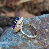 14k yellow gold oval AMETHYST & diamond halo estate cocktail ring