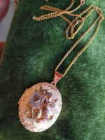 14k rose & yellow gold vintage mid-century Bird pendant necklace
