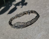 14k white gold c.1920's Deco filigree diamond & blue sapphire bracelet