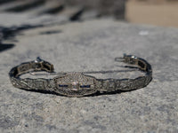 14k white gold c.1920's Deco filigree diamond & blue sapphire bracelet