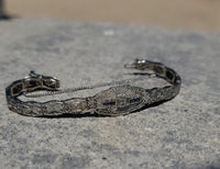 14k white gold c.1920's Deco filigree diamond & blue sapphire bracelet