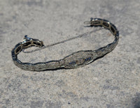 14k white gold c.1920's Deco filigree diamond & blue sapphire bracelet