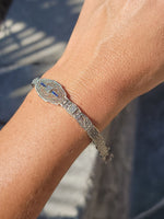 14k white gold c.1920's Deco filigree diamond & blue sapphire bracelet