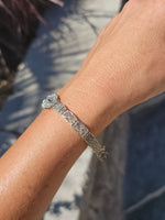 14k white gold c.1920's Deco filigree diamond & blue sapphire bracelet