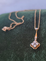 14k gold Victorian diamond & pearl necklace pendant lavaliere